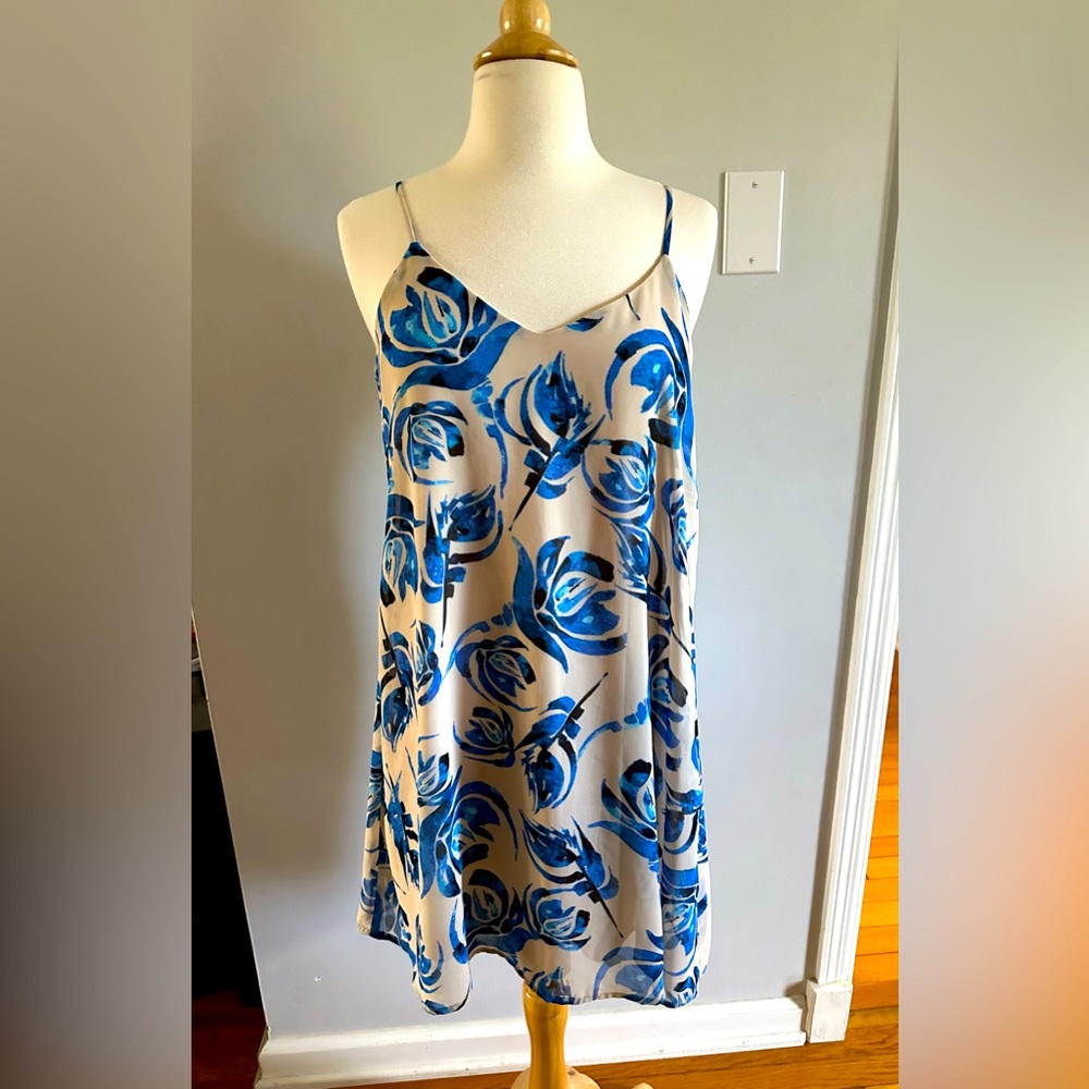 Everly sold at Anthropologie Blue and Beige floral slip dress.  Size S